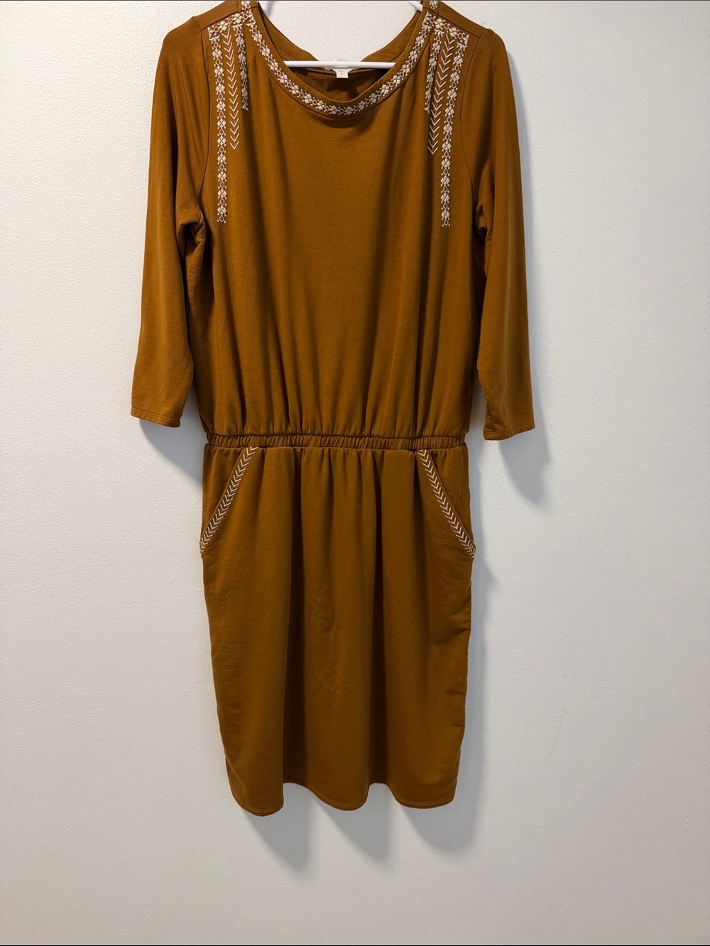Garnet Hill Rust Brown Embroidered Long Sleeve Dress